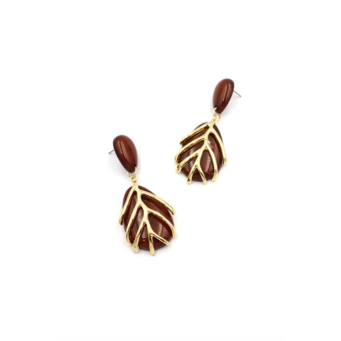 Yaprak Küpe - Kahverengi