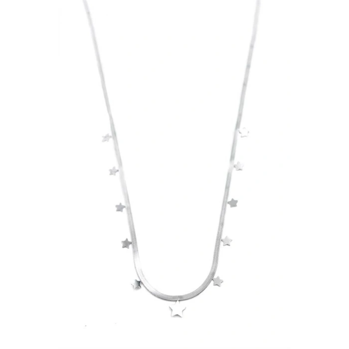 Yıldız Ezme Zincir Kolye - 45cm - Gümüş