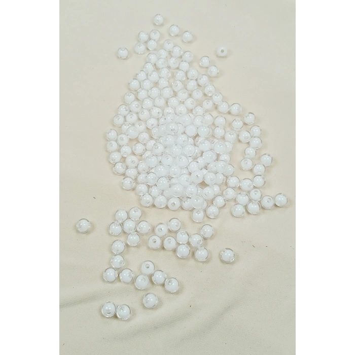 Yuvarlak Boncuk İçten Boncuklu Bileklik Çanta Boncuğu 8 mm 50 gr Beyaz - BNC470
