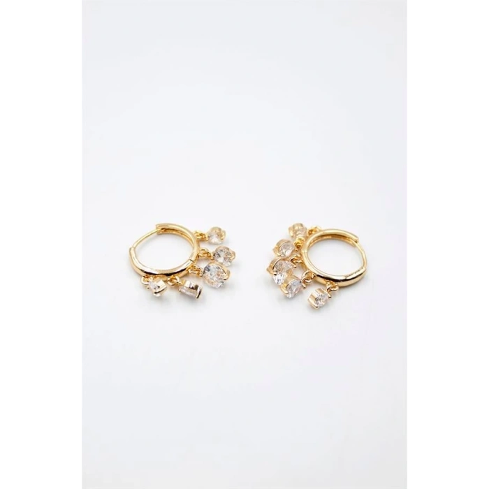 Yuvarlak Taşlı Shakira Küpe - Altın