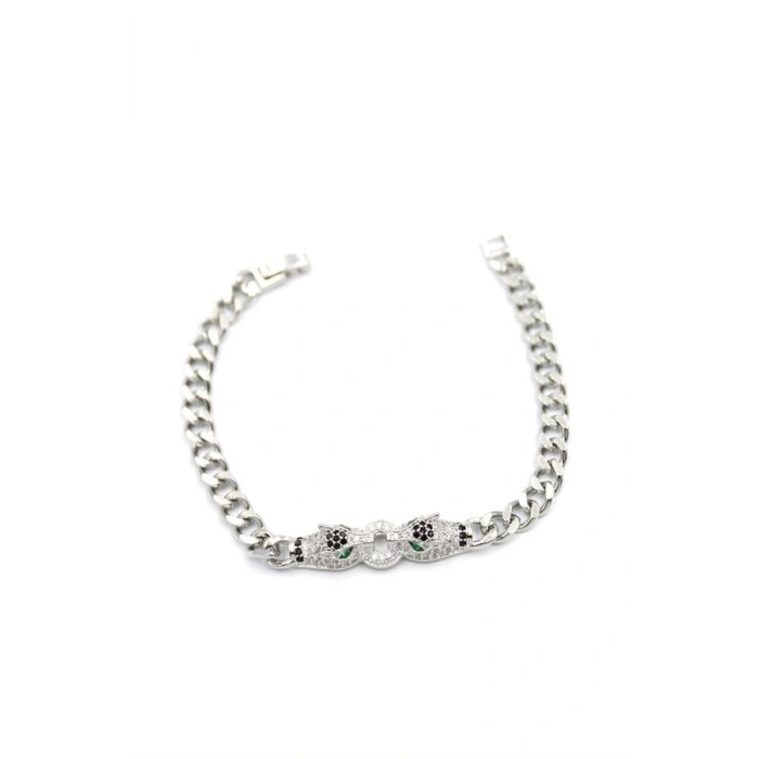 Zirkon Taşlı Leopar Bileklik - Gümüş