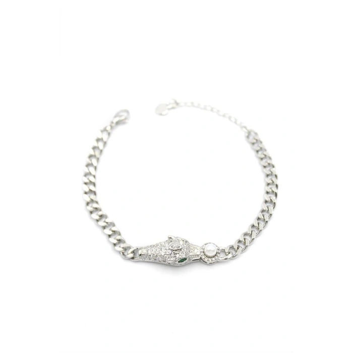 Zirkon Taşlı Leopar Bileklik - Gümüş