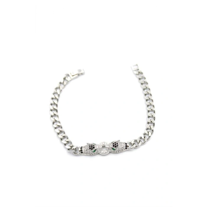 Zirkon Taşlı Leopar Bileklik - Gümüş