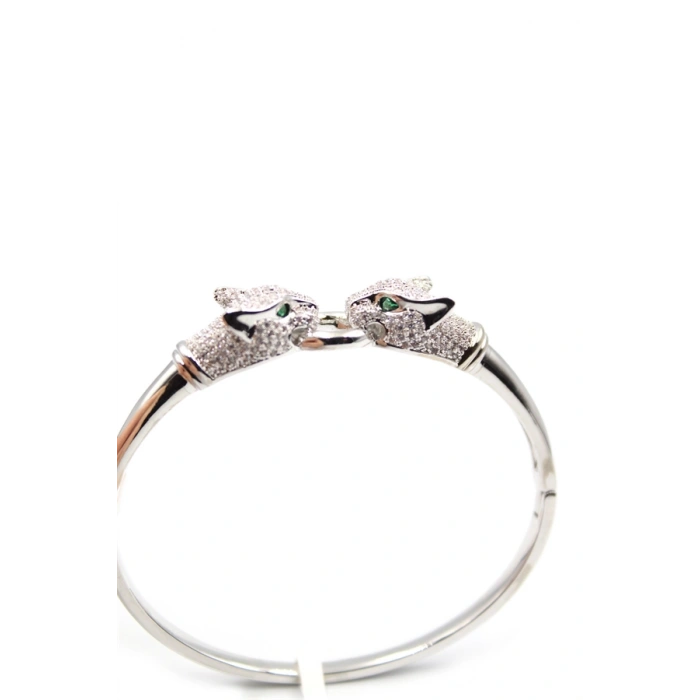 Zirkon Taşlı Leopar Bilezik - Gümüş