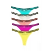 5 Adet Beli Yazılı Pamuk Kadın Tanga String Külot