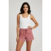 Düz Renk Mini Çiçek Desenli Penye Kadın Ev Şortu Bacak Dantel Detaylı Ev Giyim Pembe
