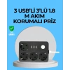 Mey İthalat® 3 USB Çıkışlı 4’lü Akıllı Priz 2500W 2 Metre Kablo