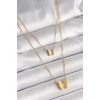 Mey İthalat® 316L Çelik Gold Renk 2Li Simli Kelebek Model Kadın Kolye