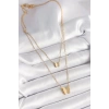 Mey İthalat® 316L Çelik Gold Renk 2Li Simli Kelebek Model Kadın Kolye