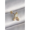 Mey İthalat® 316L Çelik Gold Renk Beyaz Mineli Kalp Sallantı Zirkon Taşlı Tragus Piercing
