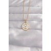 Mey İthalat® 316L Çelik Gold Renk Beyaz Mineli Karışık Figürlü Tarot Kolye