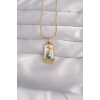 Mey İthalat® 316L Çelik Gold Renk Beyaz Mineli Kız Figür Tarot Kolye