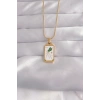 Mey İthalat® 316L Çelik Gold Renk Beyaz Mineli Tarot Kolye