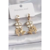Mey İthalat® 316L Çelik Gold Renk Beyaz Sedefli Yonca Simli Kelebek Figür Kadın Küpe