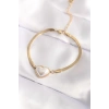 Mey İthalat® 316L Çelik Gold Renk Bombeli Kalp Kadın Bileklik