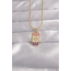 Mey İthalat® 316L Çelik Gold Renk Karışık Mineli Ay Figür Tarot Kolye