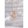 Mey İthalat® 316L Çelik Gold Renk Karışık Mineli Ay Figür Tarot Kolye