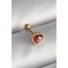 Mey İthalat® 316L Çelik Gold Renk Kırmızı Mineli Kalp Tragus Piercing