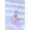 Mey İthalat® 316L Çelik Gold Renk Kristal Pembe Taş Model Kadın kolye