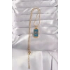 Mey İthalat® 316L Çelik Gold Renk Mavi Mineli El Figür Tarot Kolye