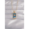 Mey İthalat® 316L Çelik Gold Renk Mavi Mineli Güneş Model Tarot Kolye