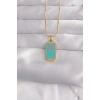 Mey İthalat® 316L Çelik Gold Renk Mavi Mineli Tarot Kolye