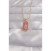 Mey İthalat® 316L Çelik Gold Renk Mor Mineli El Figür Tarot Kolye