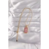 Mey İthalat® 316L Çelik Gold Renk Mor Mineli El Figür Tarot Kolye