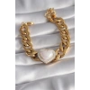 Mey İthalat® 316L Çelik Gold Renk Pembe 3D Kalp Model Zirkon Taşlı Kadın Bileklik