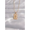 Mey İthalat® 316L Çelik Gold Renk Pembe Mineli El Figür Tarot Kolye