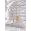 Mey İthalat® 316L Çelik Gold Renk Pembe Mineli El Figür Tarot Kolye