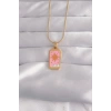 Mey İthalat® 316L Çelik Gold Renk Pembe Mineli Güneş Model Tarot Kolye