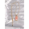 Mey İthalat® 316L Çelik Gold Renk Pembe Mineli Güneş Model Tarot Kolye