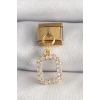 Mey İthalat® 316L Çelik Gold Renk Sallantı Kare Zirkon Taşlı Nomination Charm
