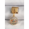 Mey İthalat® 316L Çelik Gold Renk Sallantı Renkli Zirkon Taşlı Göz Model Nomination Charm