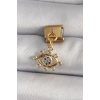 Mey İthalat® 316L Çelik Gold Renk Sallantı Zirkon Taşlı Göz Model Nomination Charm