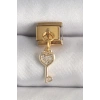Mey İthalat® 316L Çelik Gold Renk Sallantı Zirkon Taşlı Kalpli Anahtar Model Nomination Charm