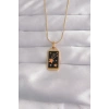 Mey İthalat® 316L Çelik Gold Renk Siyah Mineli Yıldız Figür Tarot Kolye