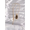 Mey İthalat® 316L Çelik Gold Renk Siyah Mineli Yıldız Figür Tarot Kolye