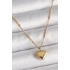 Mey İthalat® 316L Çelik Gold Renk Zincir Love İşlemeli Kalp Figür Kadın Kolye