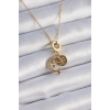 Mey İthalat® 316L Çelik Gold Renk Zirkon Taşlı Ay Yıldız  Model Charm Model Kadın Kolye