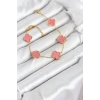 Mey İthalat® 316L Çelik Gold Zincir Pembe Yonca Renk Bileklik