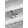 Mey İthalat® 316L Çelik Gümüş Renk Dal Model Zirkon Taş Detaylı Tragus Piercing