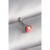 Mey İthalat® 316L Çelik Gümüş Renk Kırmızı Mineli Kalp Tragus Piercing