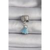 Mey İthalat® 316L Çelik Gümüş Renk Mavi Renk Sallantı Elbise Model Nomination Charm