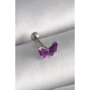 Mey İthalat® 316L Çelik Gümüş Renk Mor Kelebek Model Tragus Piercing