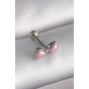 Mey İthalat® 316L Çelik Gümüş Renk Pembe Kurdele Zirkon Taş Detay Tragus Piercing