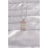 Mey İthalat® 316L Çelik Gümüş Renk Pembe Mineli Ay Figür Tarot Kolye