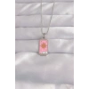 Mey İthalat® 316L Çelik Gümüş Renk Pembe Mineli Güneş Model Tarot Kolye