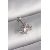 Mey İthalat® 316L Çelik Gümüş Renk Pembe Mineli Kalp Zirkon Taş Detay Tragus Piercing